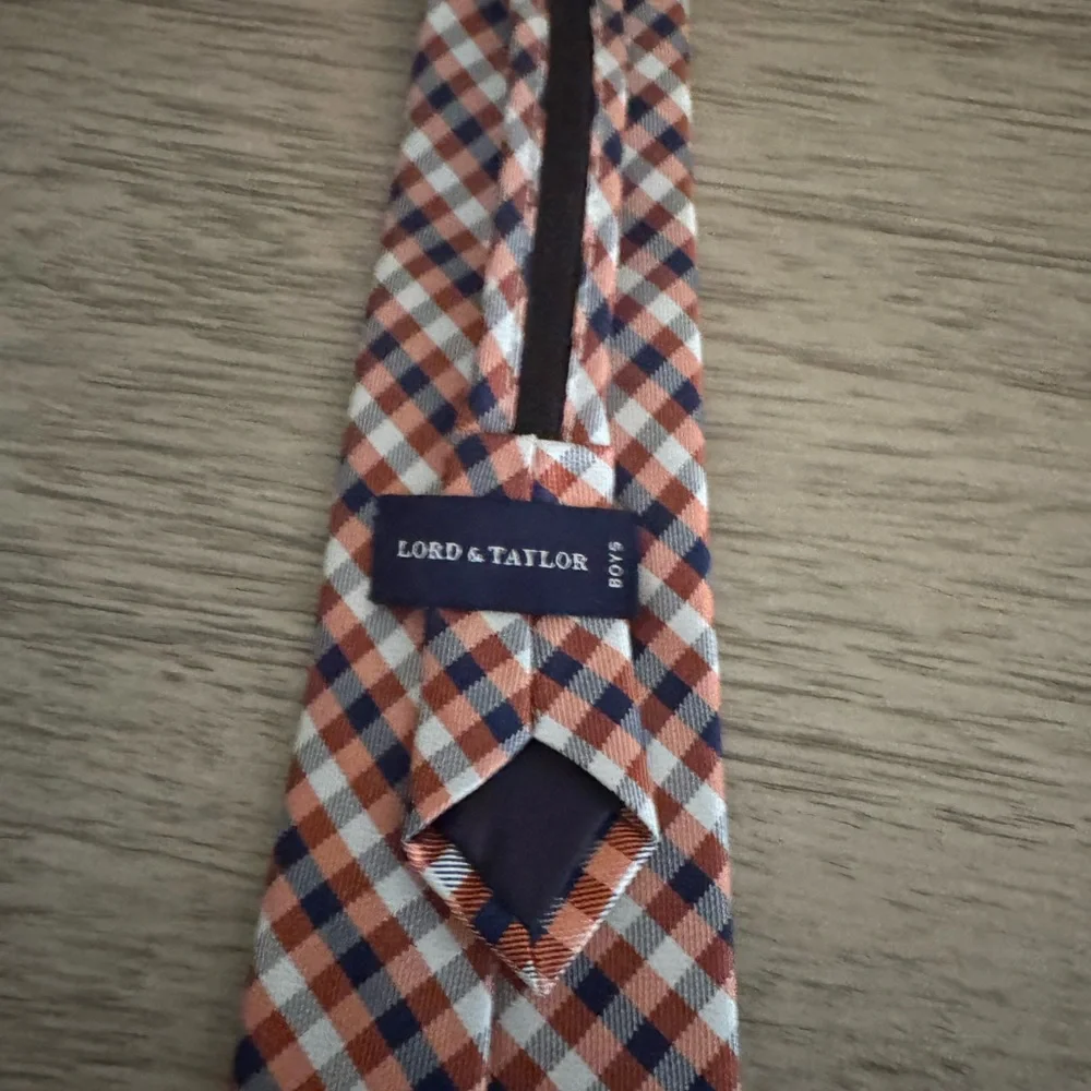 Lord & Taylor Blue and Orange Checkered Silk Tie